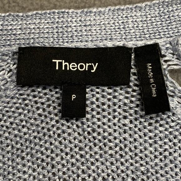 Theory Hanelee Linen Viscose Cropped Knit Cardigan Womens P Blue Minimalist Chic - Picture 12 of 14